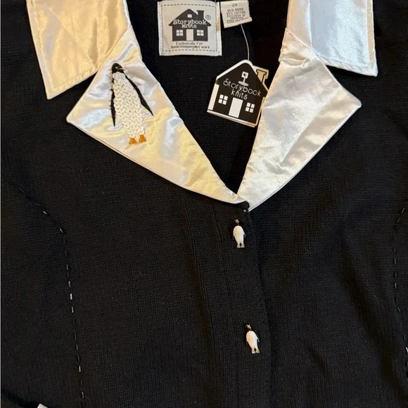 Storybook Knits Black Cardigan-Penguins - Picture 3 of 6